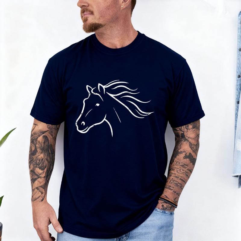 Minimal Horse Head Animal Riding Equestrian Men Women Gift Unisex Cotton TShirt Crew Neck Short Sleeve Casual Fashion Soft Tees