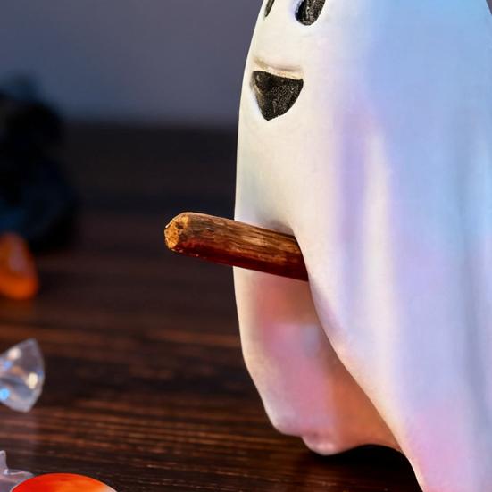 Halloween Ghost Figurine Cute Small Ghost Riding Broom Statue Mini Plastic Ghost Halloween Tabletop Decor for Tiered Tray Bookshelf Desk Decor