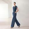 ONLY Women's 2026 Summer Retro Double-Breasted High-Waist Straight-Leg Denim Jumpsuit