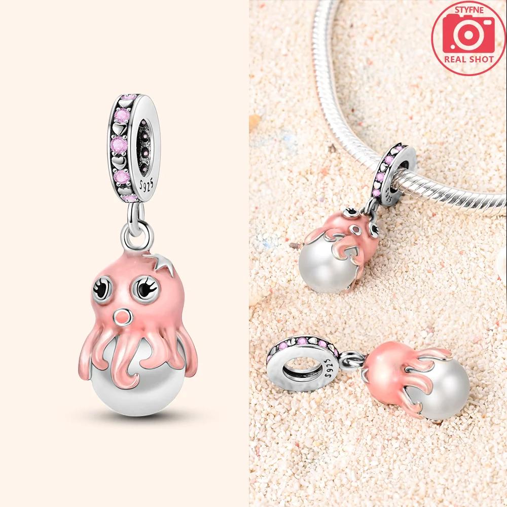 Original Marine Animals Blue Fish Pink Octopus Charms Beads Copper Fit Bracelet Jewelry Women'S Accessory Diy Gift