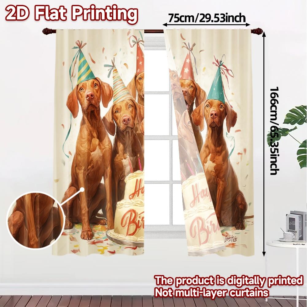 2pcs   2D FLAT PRINTING Curtains (Without Rod) Birthday Pups Modern Curtains Roller Blinds Durable 100% Polyester Fabric Curtains