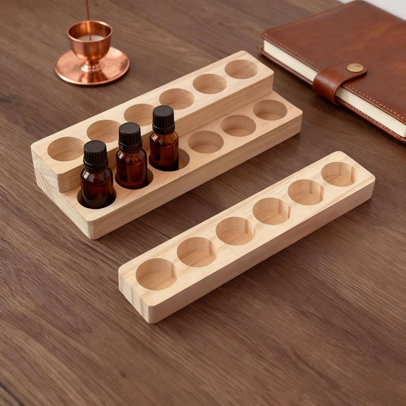 Heavy-Duty Essential Oil Bottle Rack Natural Wood Multi-Slot Perfumes Stand Multi-Purpose Large Capacity Desktop Display Rack