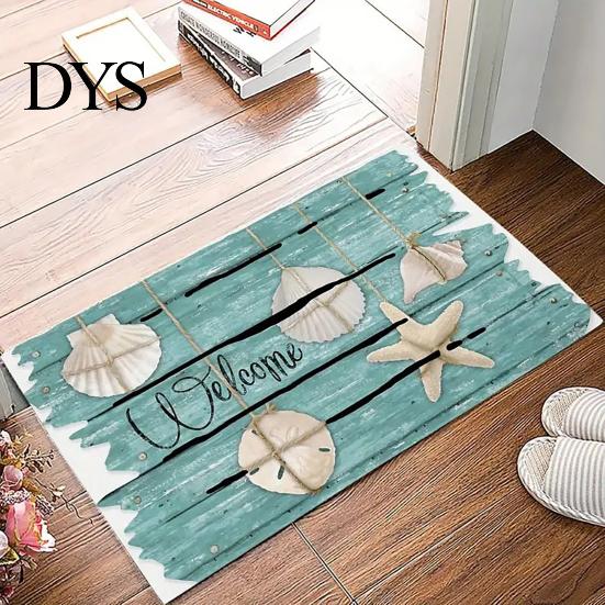 Waterproof Outdoor Patio Mats Beach House Entrance Rug, Starfish Shell Welcome Mat, Non-slip Coastal Indoor Utility Bathroom Door Mat for Front Decor
