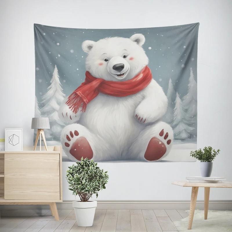 New Year Christmas White Bear Pattern Living Room Bedroom Decorative Tapestry