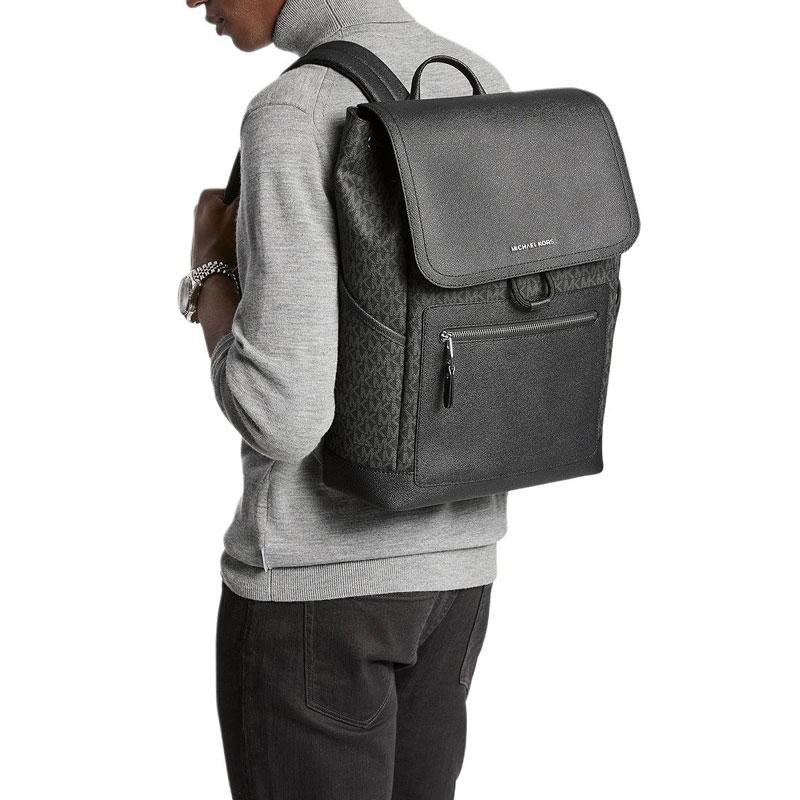 MICHAEL KORS Hudson Tonal Metal Logo Sign Coated Canvas Backpack Regular Men's Black