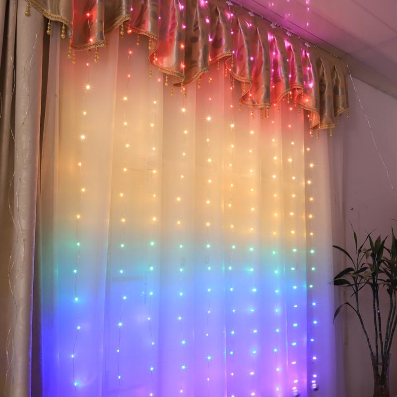 New 1.5 * 2M LED Rainbow Curtain Light USB Eight Function Mode Fairy Lights String Christmas Wedding Party Indoor Outdoor Decoration LS
