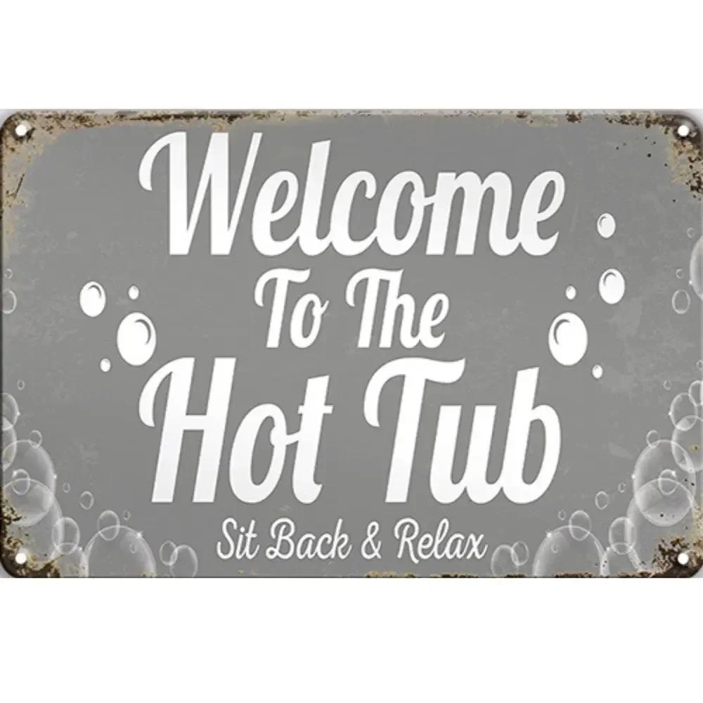 Metal Sign Hot Tub Rules Tin Sign Vintage Bar Home Bathroom Pool and Patio Decor Wall Decoration Tin Sign 12x8 Inches