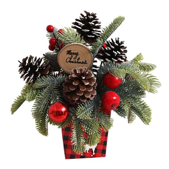 Desktop Christmas Tree Mini Artificial Pine Cones Red Berry Decor Festive Pot Display for Home And Party Scenes