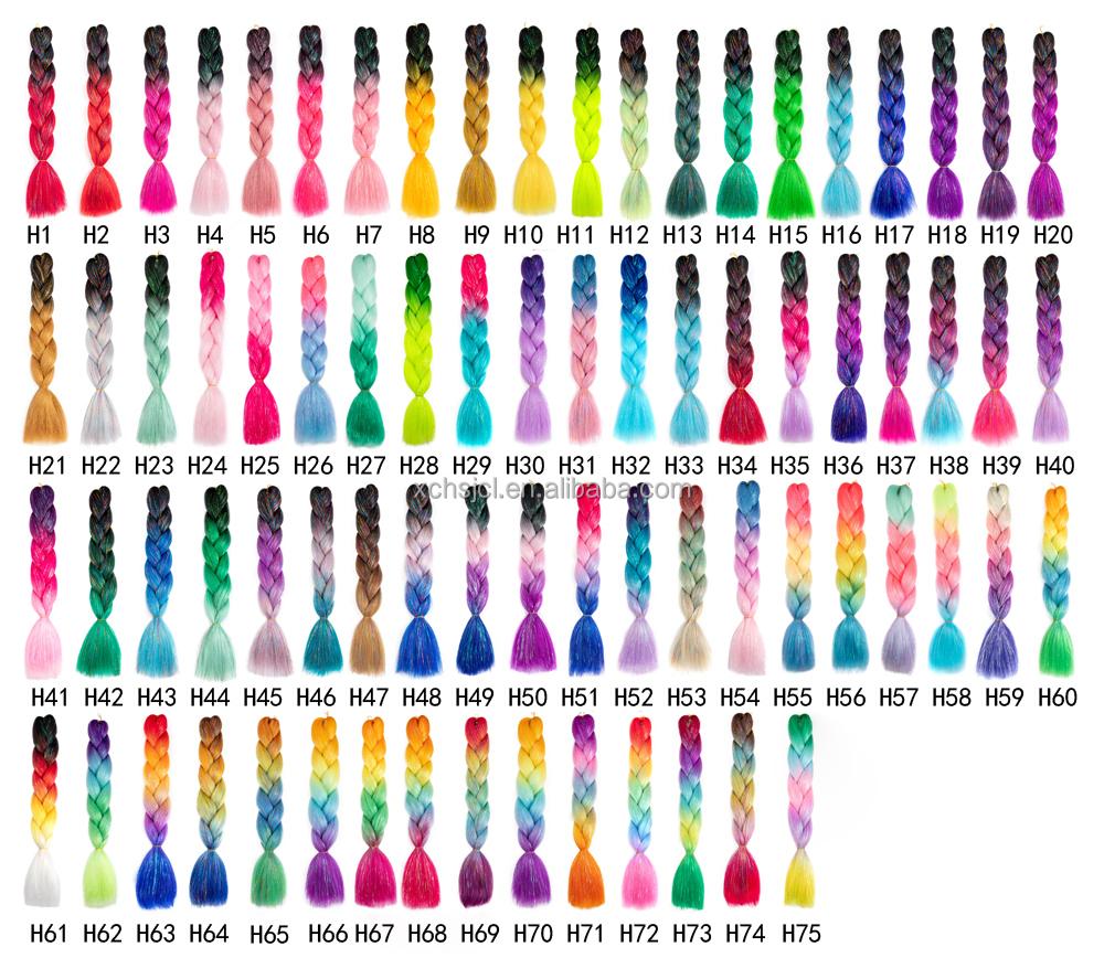 Customized Soft Heat Resistant Fiber Festival Ombre Pure 2 3 4 5 Tone Color Tinsel Glitter Jumbo Braiids