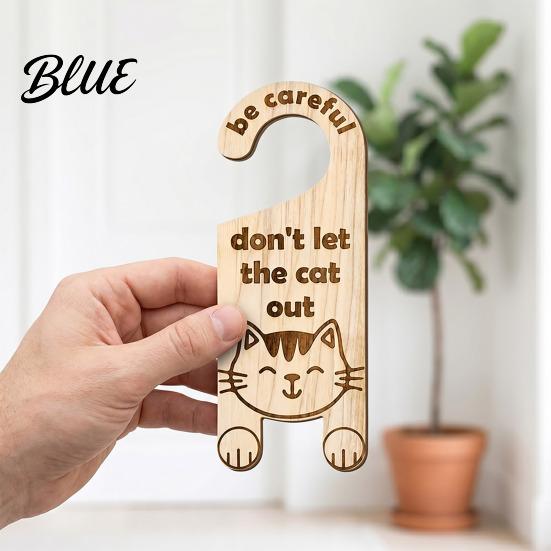 Home Security Reminder Cartoon Hanging Warning Handle Door Tag Cat Sign Wooden Reminder Pet Universal Sign Safety Knob Hanger