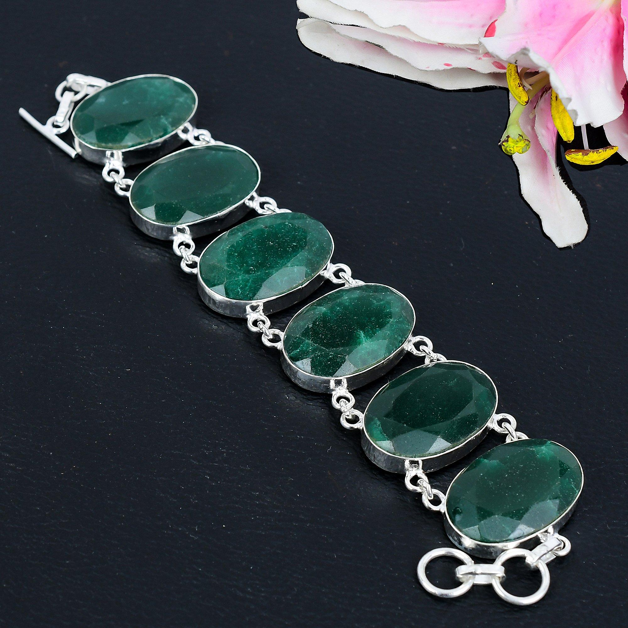 

Green Jade Gemstone Handmade 925 Sterling Silver Bracelet 7-8 KG-1624