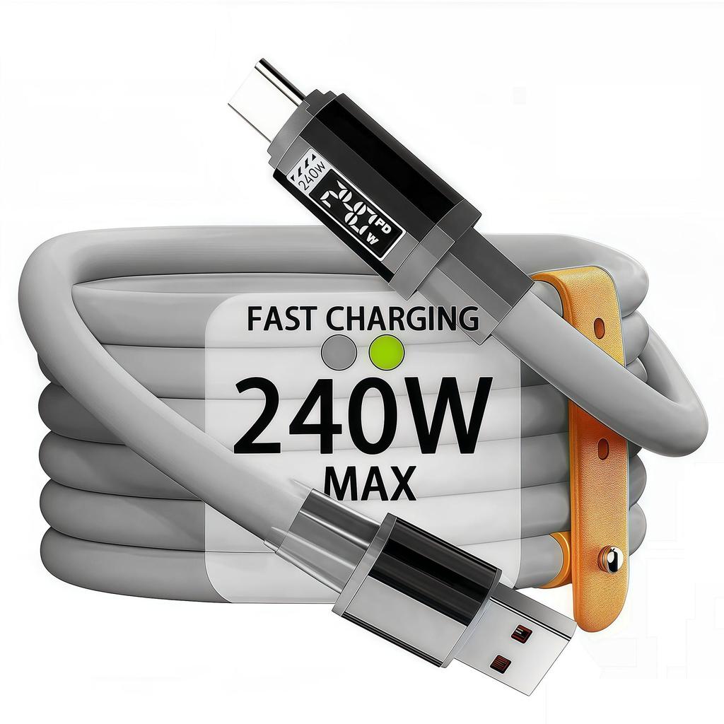 240W Dual Type-C Silicone Fast Charging Cable for Mobile Phones & Tablets, 6A Digital