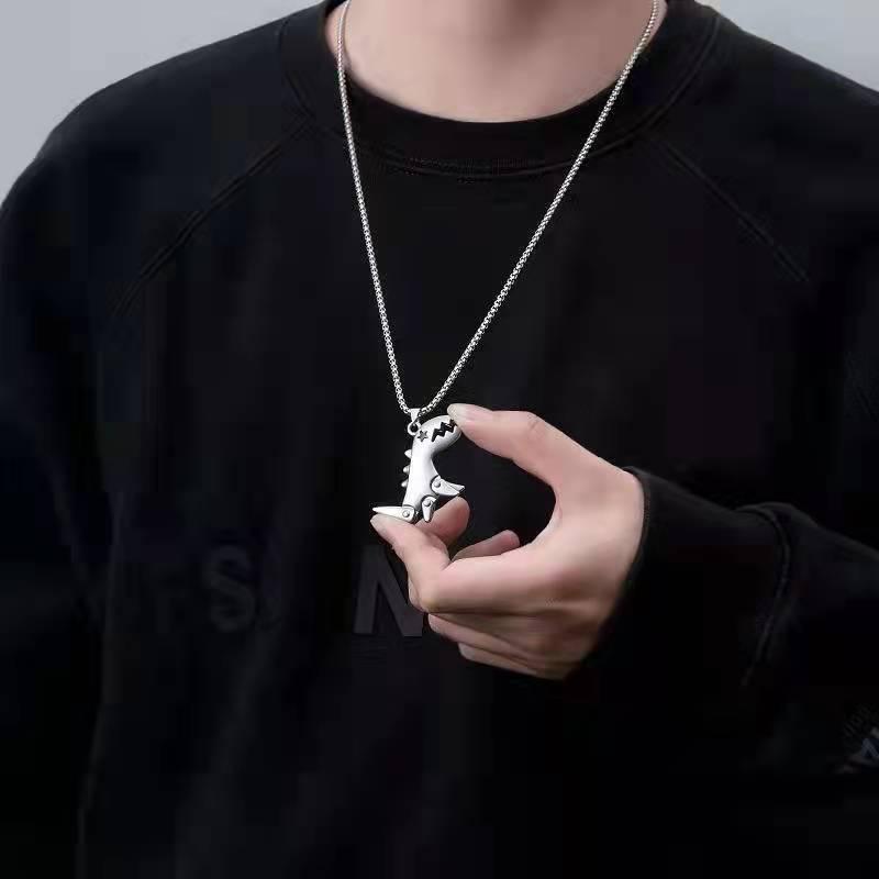 Collier Hip Hop en Acier Titane avec Pendentif Ours pour Hommes & Femmes, Chaîne Pull pour Automne/Hiver