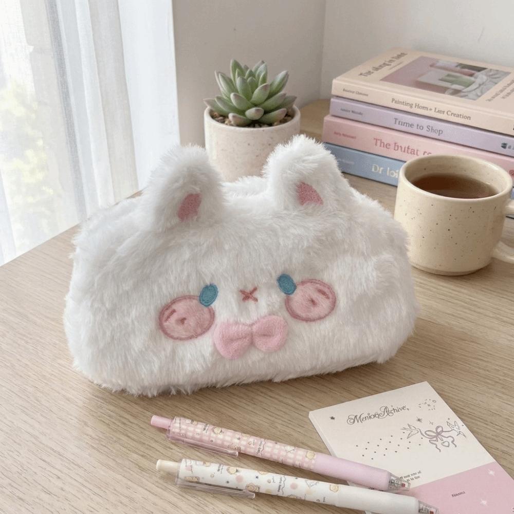 Cute Rabbit Shape Pencil Bag Kawaii Stationery Pouch Plush Little Pig Pencil Case Makeup Storage