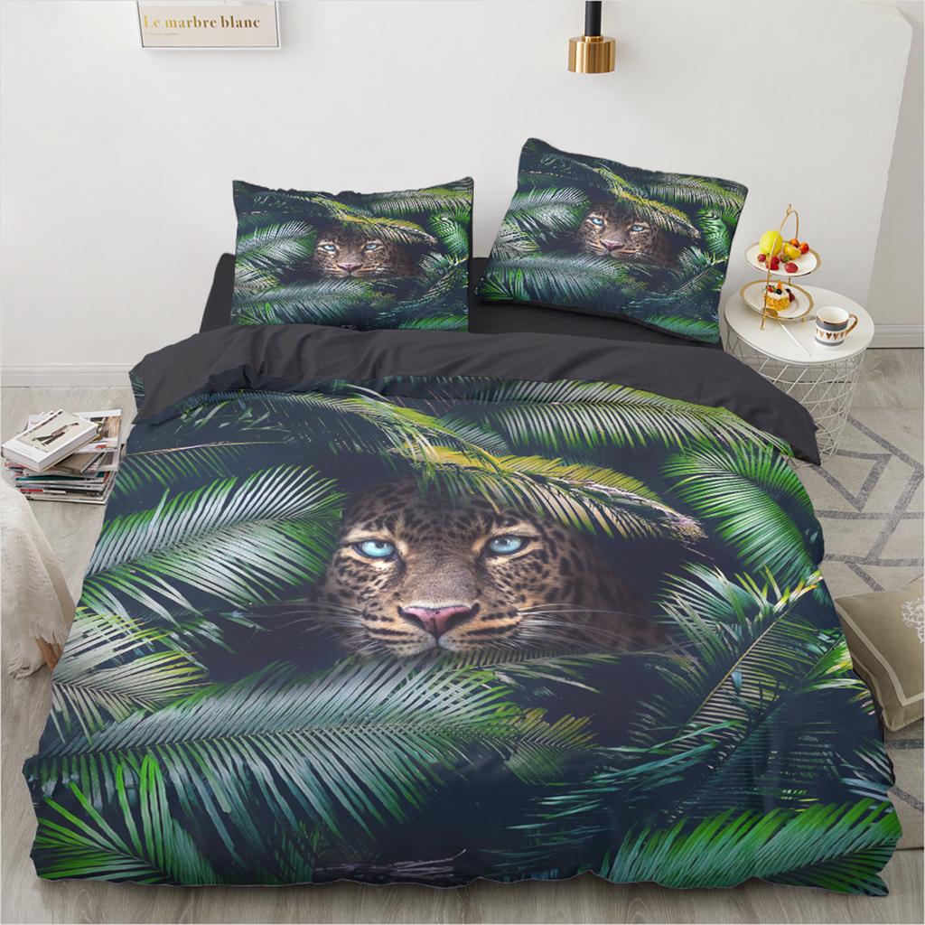 Animal Print Duvet Cover Set Leopard 3D Bed Linen Twin/Queen/140x200,Ultra-Soft Polyester Bedding, Machine Washable Home Decor