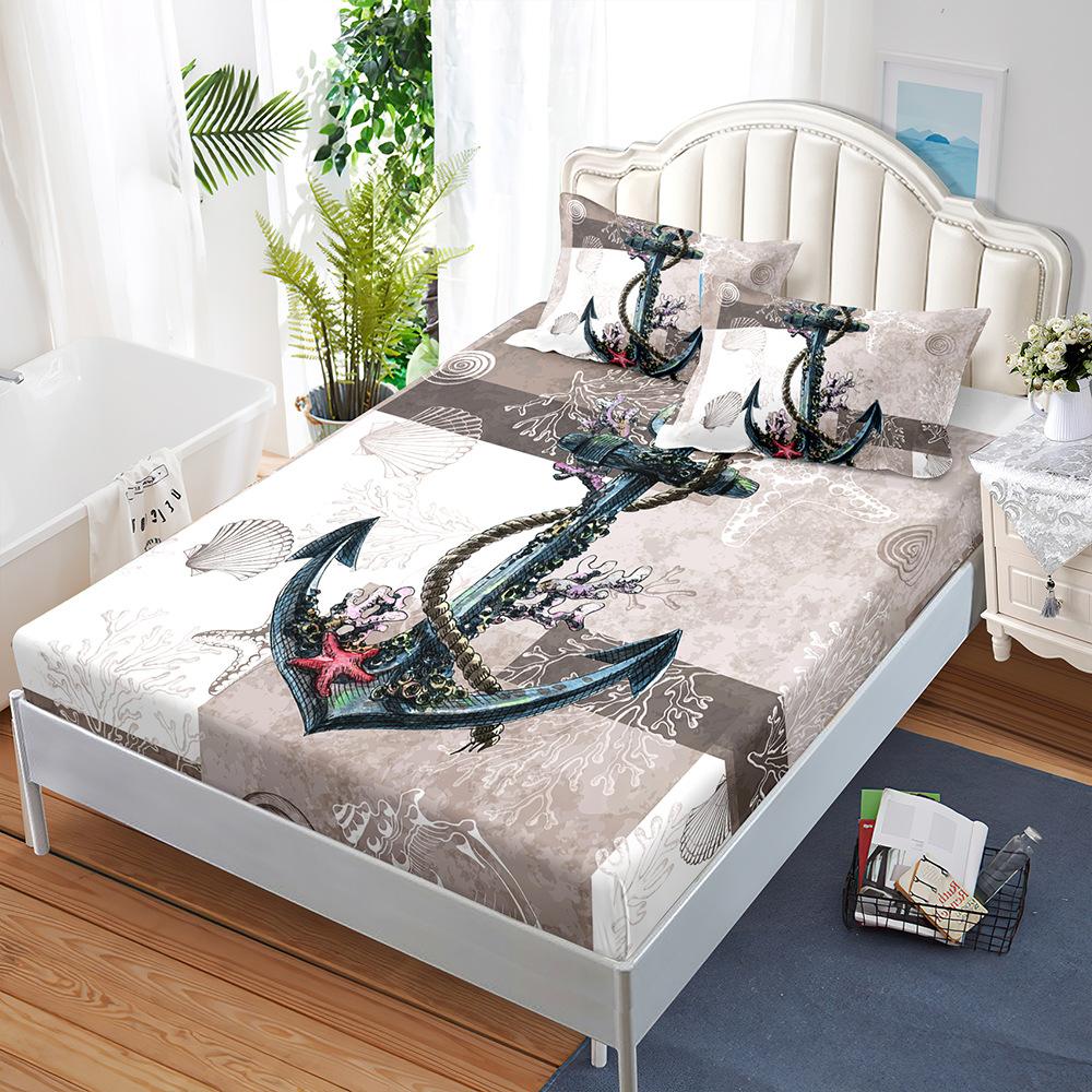 Sheet Three-Piece Bedspread Pillowcase Marine Animal Mattress Protective Cover