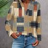 Women's Fashionable And Casual Shirt Long Sleeve V-neck Button Printed Blouse Top