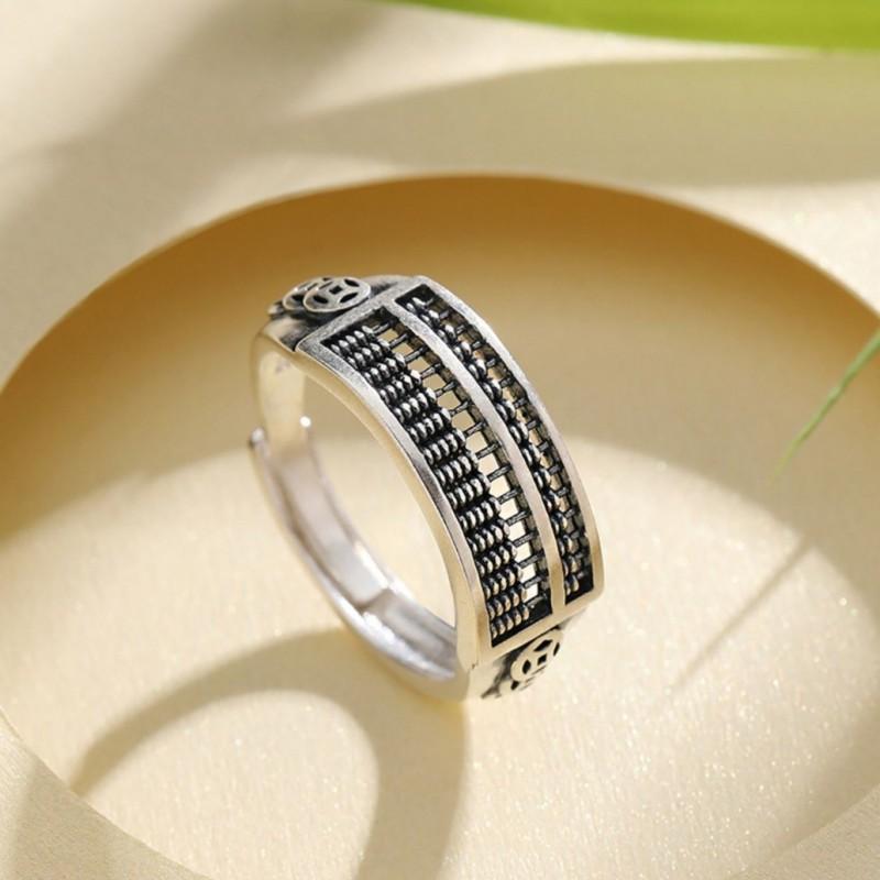 Adjustable Open Ring Men Women Sterling Retro Abacus Design Geometric Finger Minimalist Luxury Jewelry