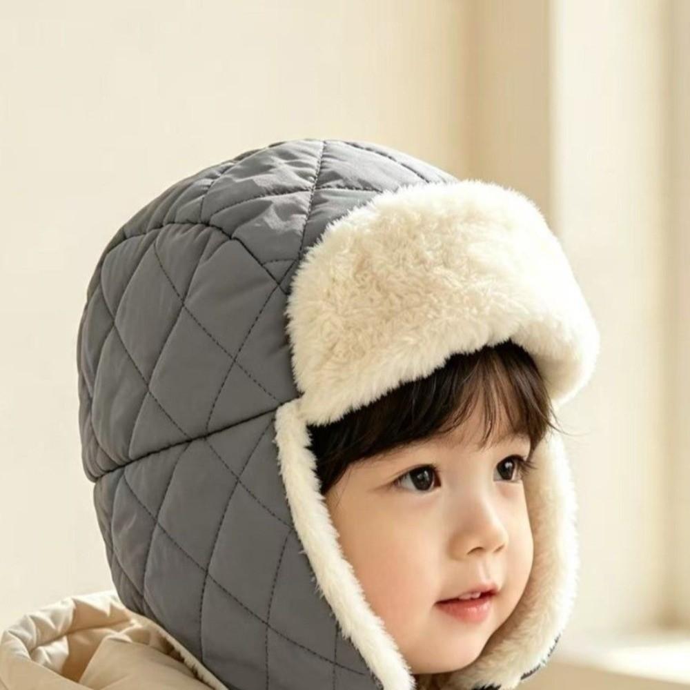 Plush Kids Ski Hat Rhombus Quilted Windproof Earflap Hat Outdoor Activities