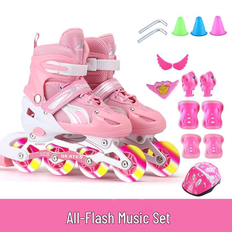 Nastavitelná sada kolečkových bruslí s blesky pro začínající děti