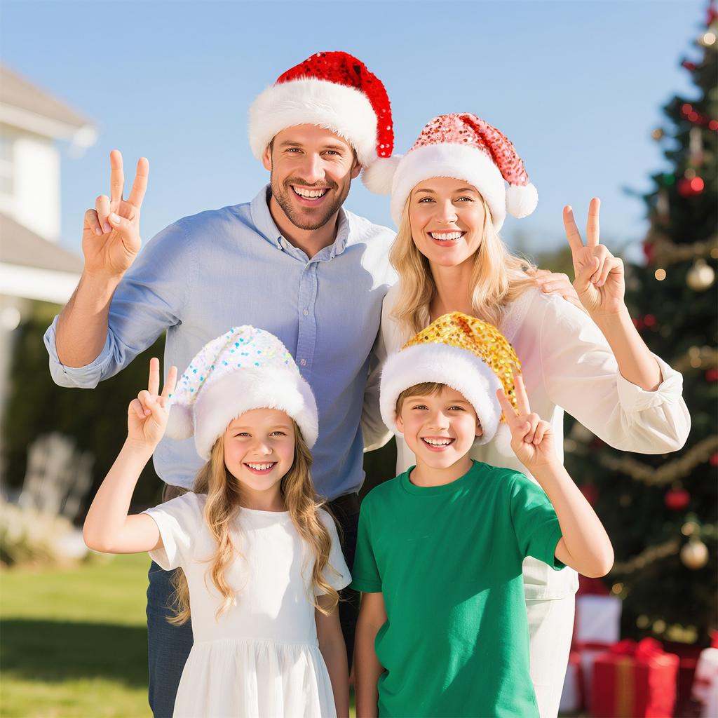 Delicate Sequin Christmas Caps Festive Party Accessories For Adults Comfortable Xmas Hats Trim For Holiday Celebrations Gatherings