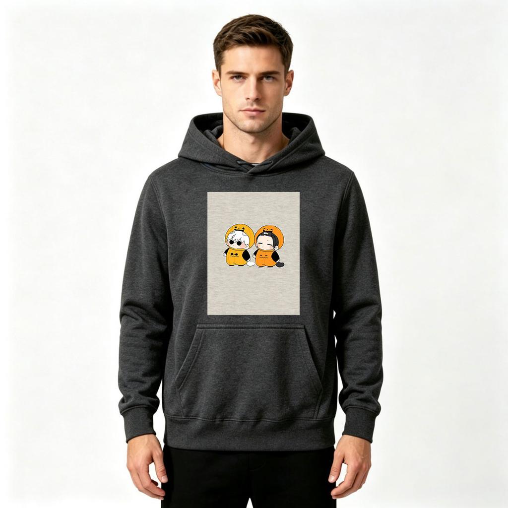 Men's Pullover Hoodie, Cute Cartoon Chibi Character Print Casual Long Sleeve Hooded Sweatshirt for Daily Wear