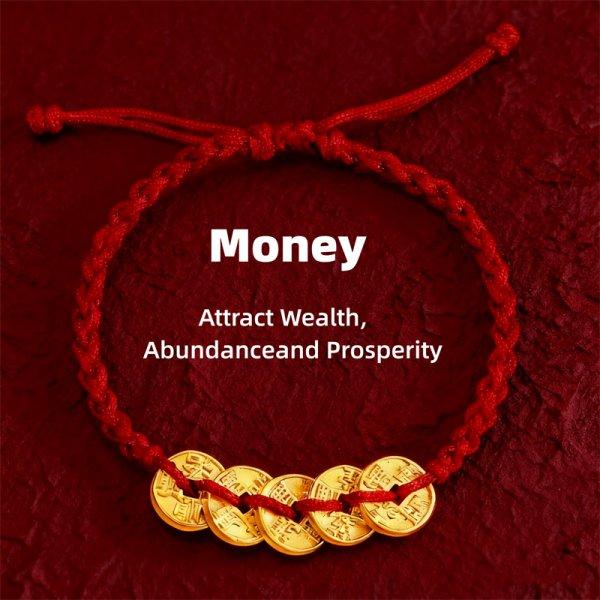 Handmade Lucky Five Emperors Bless Have Bring Wealth Money Coin Rope Year Crystal Bracelet Hand-woven Antique Bracelet Gift