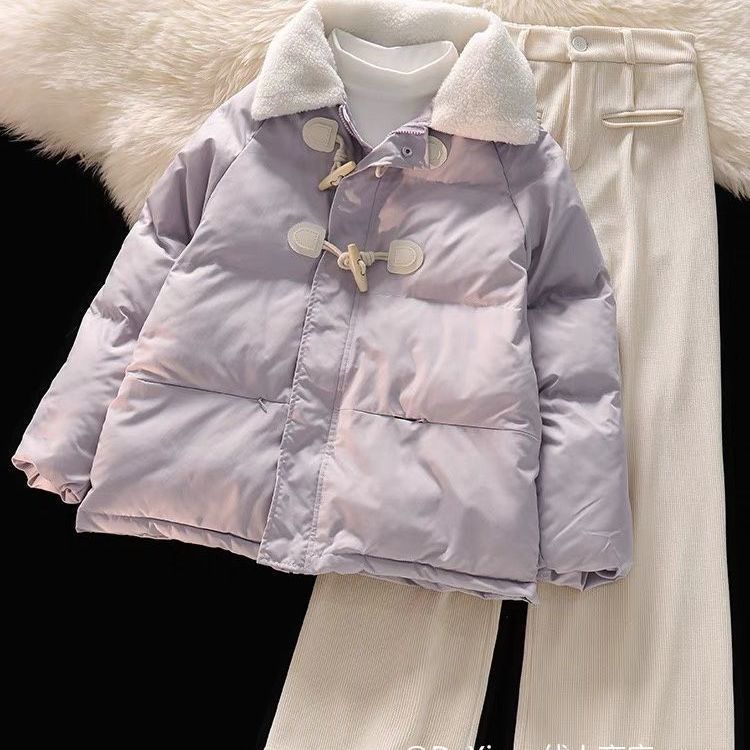 

Salt College Style Suit, Sweet Design, Warm Cotton Jacket, Down Jacket, Women s Straight Casual Pants, Three-piece Suit XXL фиолетовый