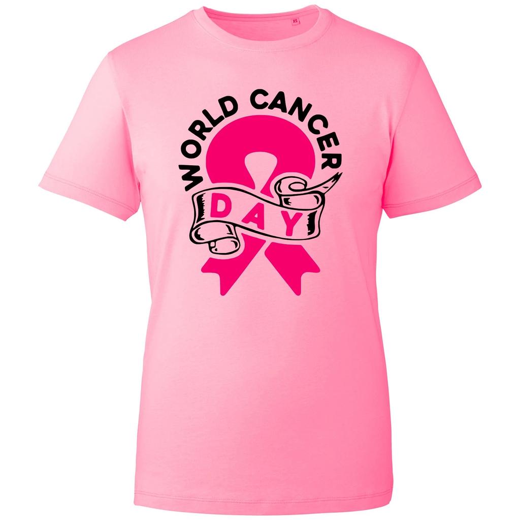 World Cancer Day Awareness T-Shirt, Pink Ribbon Support Fight Cancer Unisex Tee