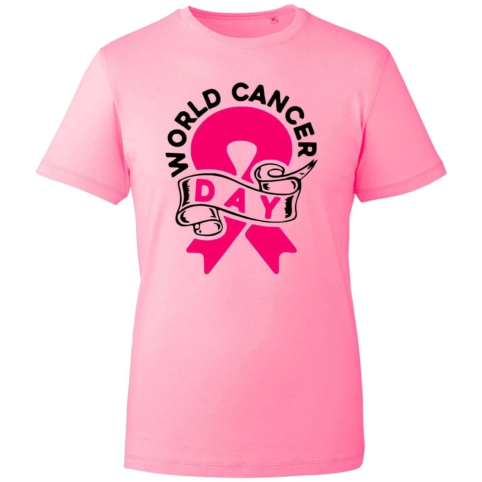 World Cancer Day Awareness T-Shirt, Pink Ribbon Support Fight Cancer Unisex Tee 2XL