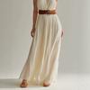 2026 Summer New Beige Neck Dress Women's French V-neck Pleated, Long Dress Holiday Style Temperament Big Swing Dress