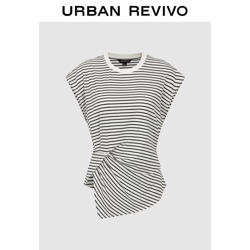 UR2026 Women s Contrast Stripe Twist Knot Irregular Hem T-Shirt XL
