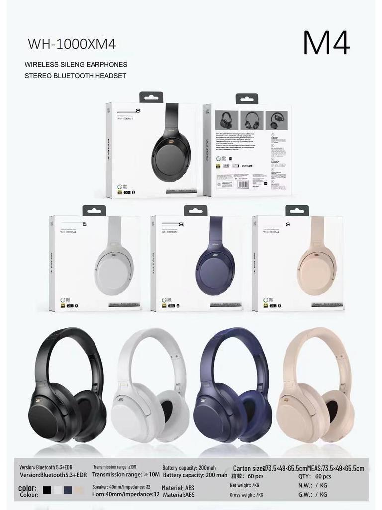 WH1000XM4 Noise Cancelling Bluetooth Over-Ear Headphones - New Model, Stereo, Wireless, Ideal for Sports and Calls
