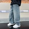 Calças Jeans de Outono para Meninos Calças Sólidas de Cintura Elástica Jeans Infantil Calças Soltas de Perna Larga Calças Retas Casuais para Adolescentes