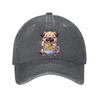 Cute Pug Eating Ramen Print Cotton Baseball Cap Funny Animal Lovers Adjustable Dad Hat Casual