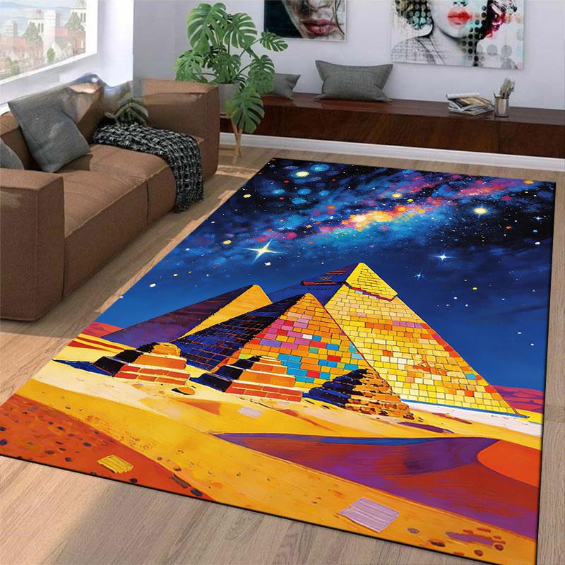 Colorful Pyramid and Starry Night Pattern Carpet for Home Decor Suitable for use as an anti-slip for living room bedroom sofas