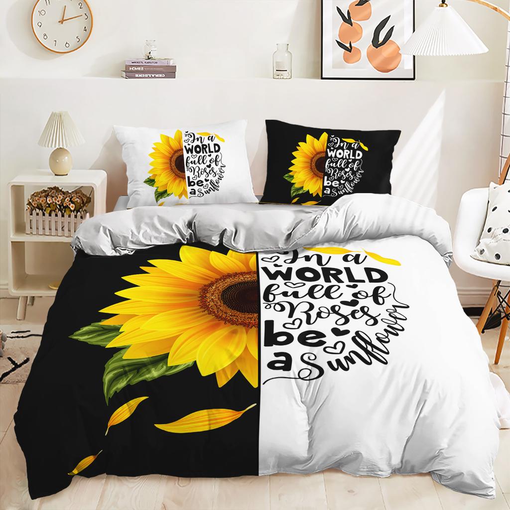 Three-Piece Sunflower Quilt Cover Digital Printing Kit Bedding