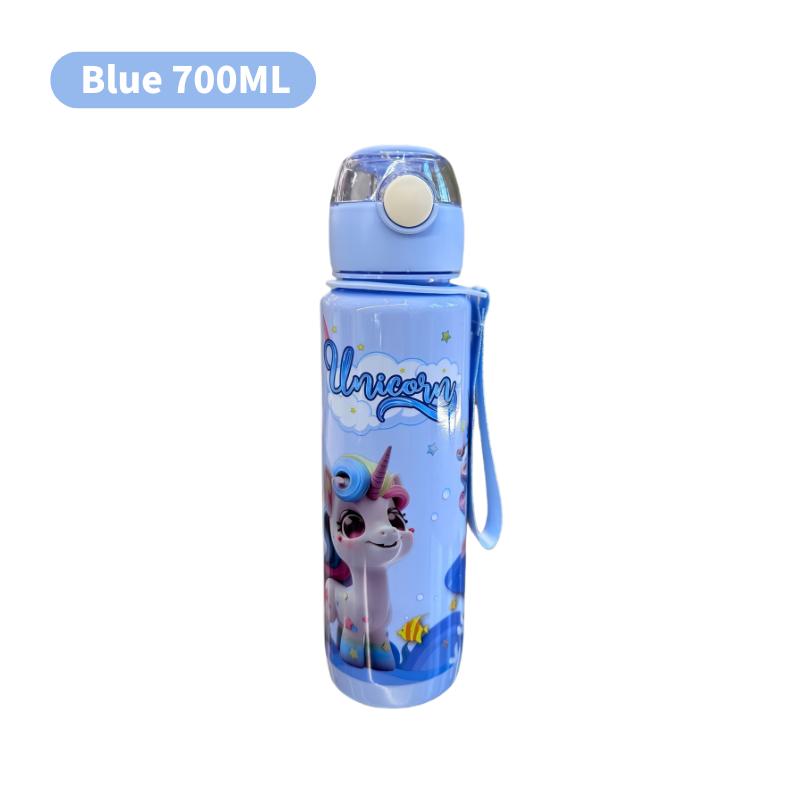 

700ml BPA-Free High Temperature Resistant Portable Outdoor Kids Water Bottle Cartoon Plastic Straw Water Cup with Hand-held Ring 700ml синій