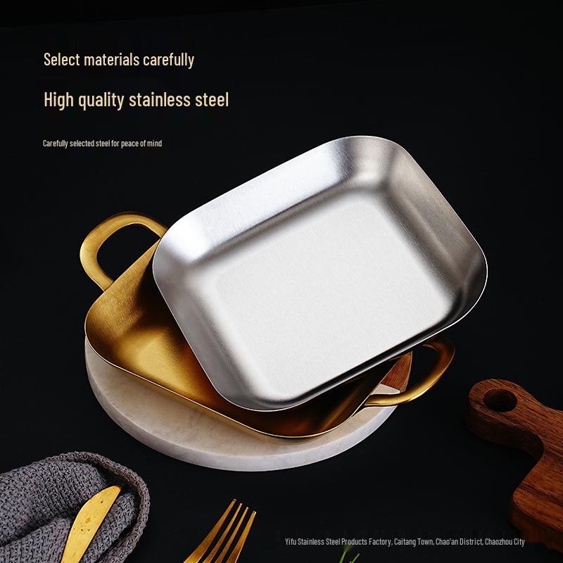 Tiefe quadratische Edelstahl-Grillpfanne - Flacher Snack-Tablett
