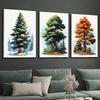 3-teiliges Leinwand-Wandkunst-Set - Aquarell-Kiefer & Herbstlaub-Poster, Rahmenloses Naturlandschaftsdekor für Zuhause, Wohnzimmer,