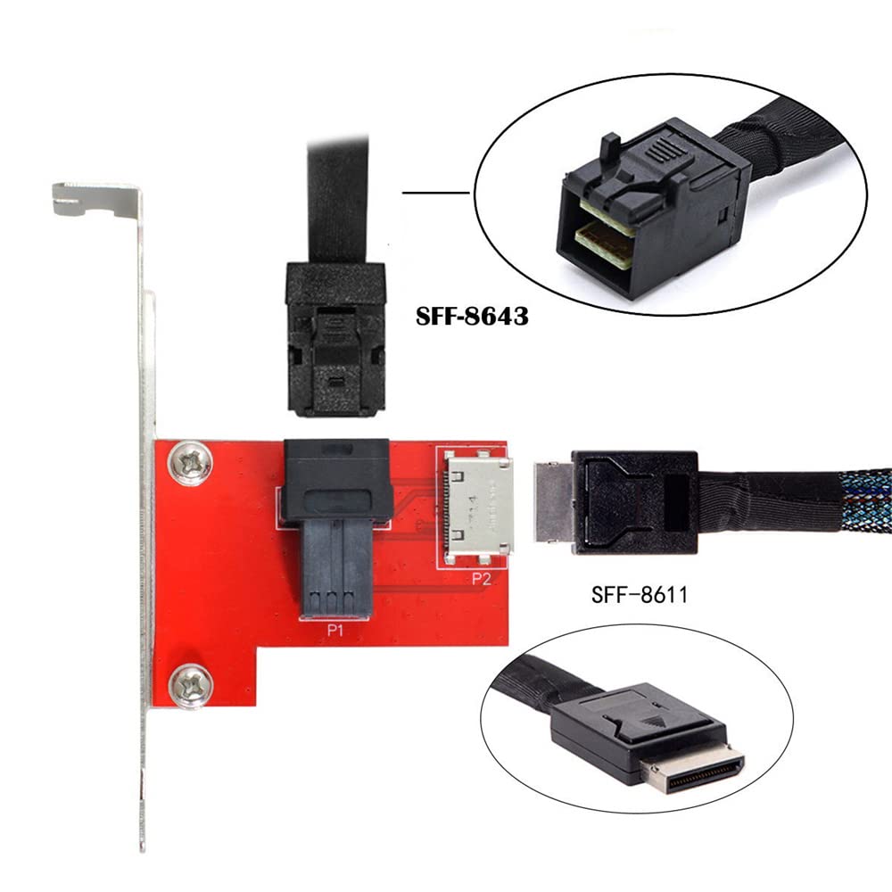 NFHK PCI-Express 4.0 Mini SAS HD SFF-8643 to Oculink SFF-8611 SFF-8612 PCBA Female Adapter with Bracket