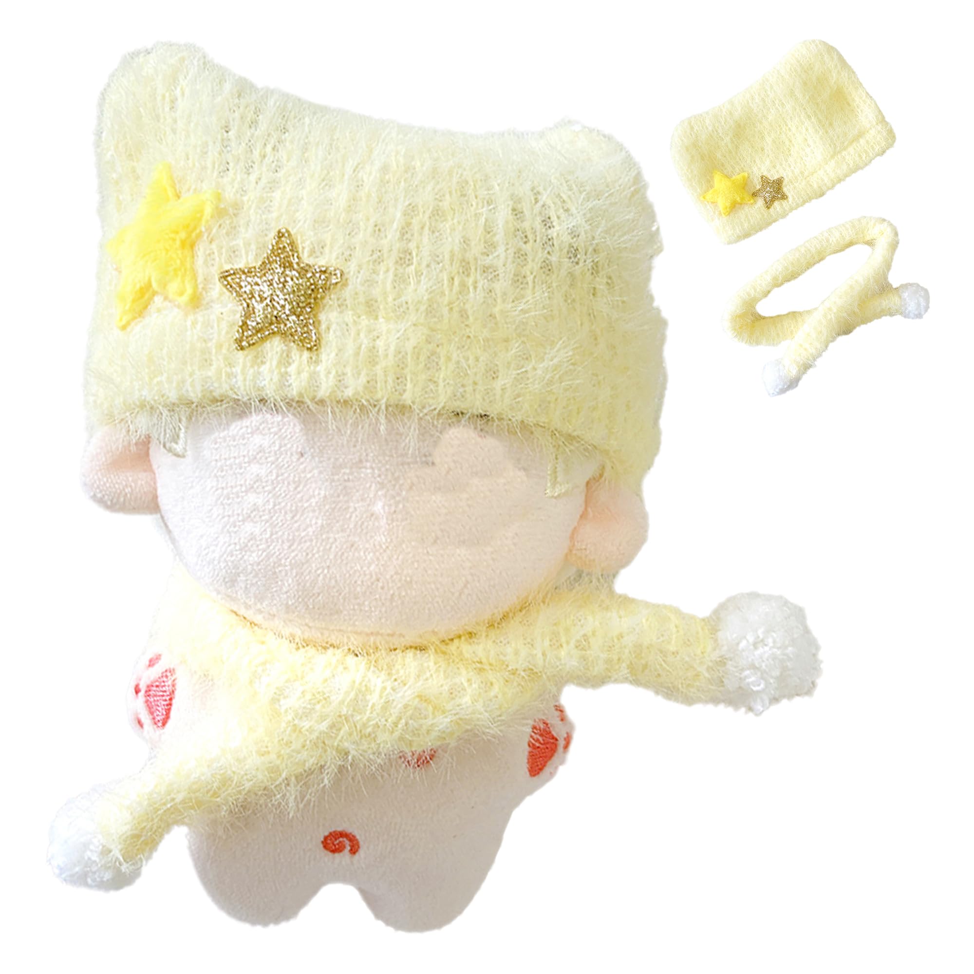 

Cat Ear Knit Hat & Scarf Set for 10cm Plush Toy, Yellow [Used]