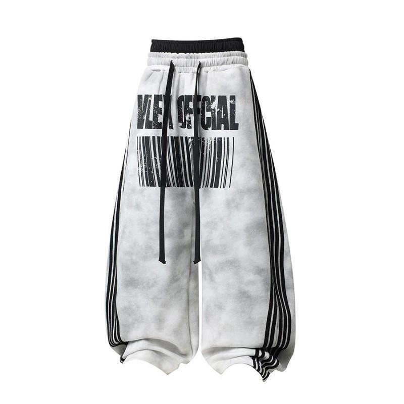Womens Loose Wide Leg Sweatpants Distressed Double Waistband Striped Jazz Pants Casual Street Style Trousers