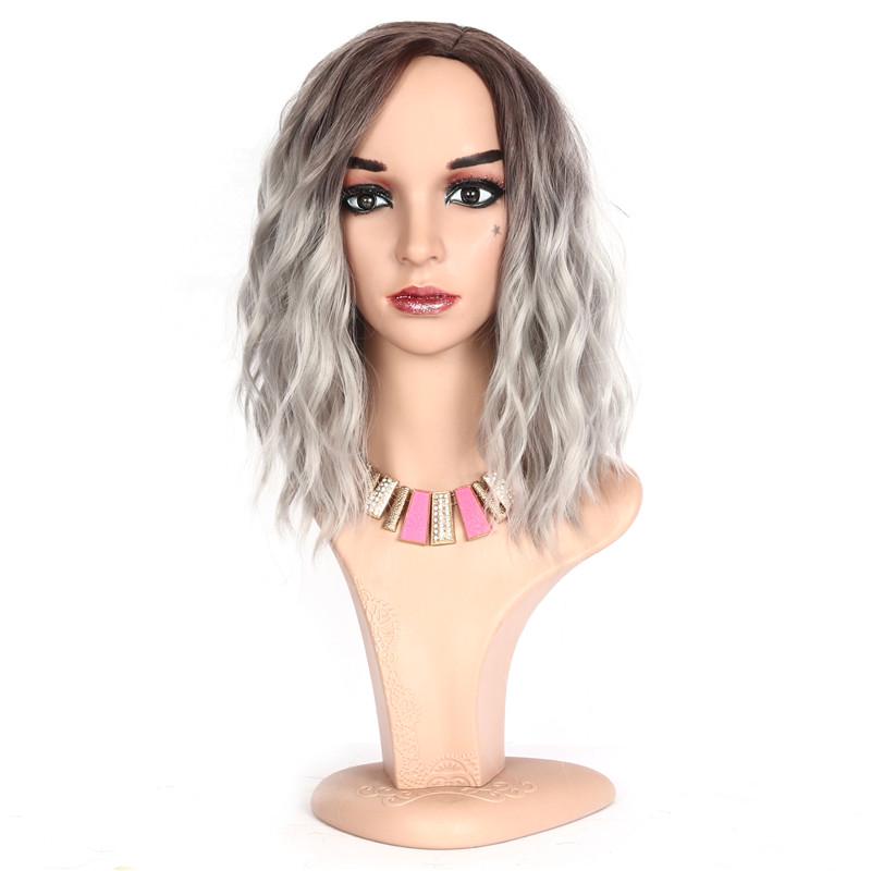 

Косплей Волна Градиент Цвета Вьющиеся Волосы Женщины Парики Короткие Парики None серый