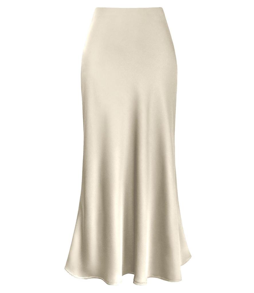 Elegant Silky Satin Fishtail High-Waist Midi Skirt