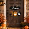 Indoor Outdoor Wall Decor Halloween BOO Door Sign, Spooky Bat Welcome Hanging Wooden Ghost Pumpkin Handmade Boxwood Sign Black Cat Hanger Ornaments