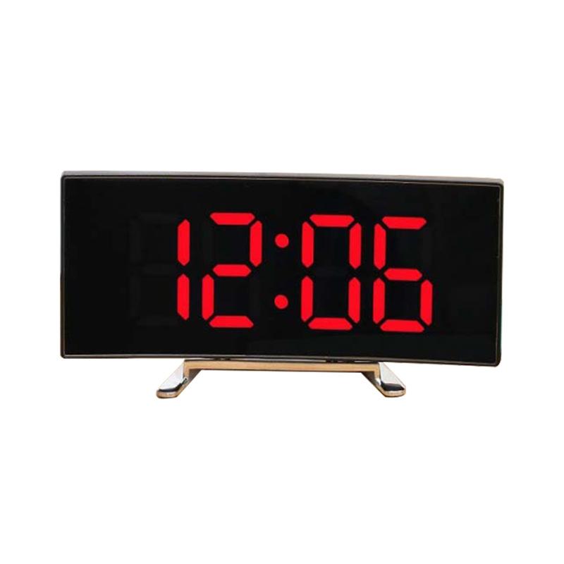 Creative large-screen curved LED home digital mirror clock ornament, multi-functional desktop luminous electronic clock