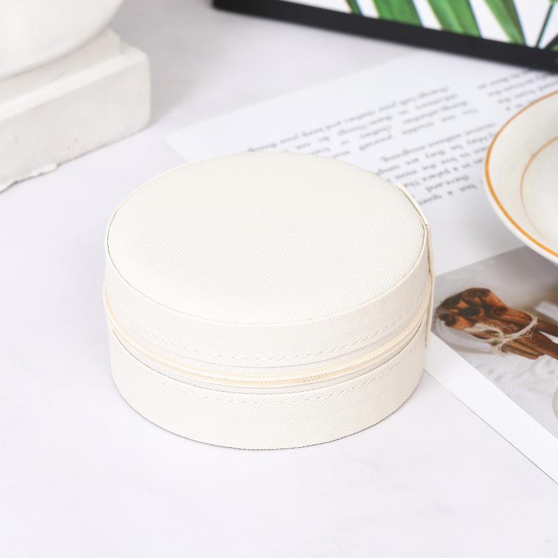 Portable Round Jewelry Box Necklace and Earring Storage Case Travel Jewelry Case PU Leather Display Box