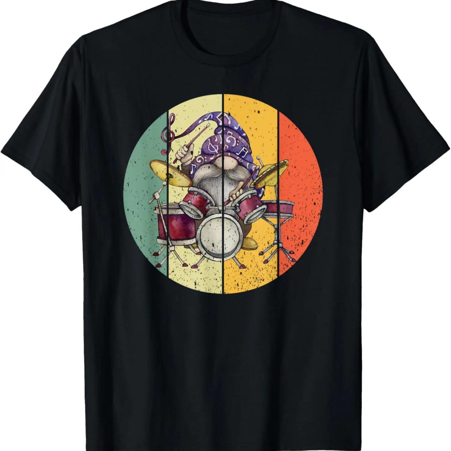 Cool Gnome Playing Drums Music Lover Drummer T-Shirt S