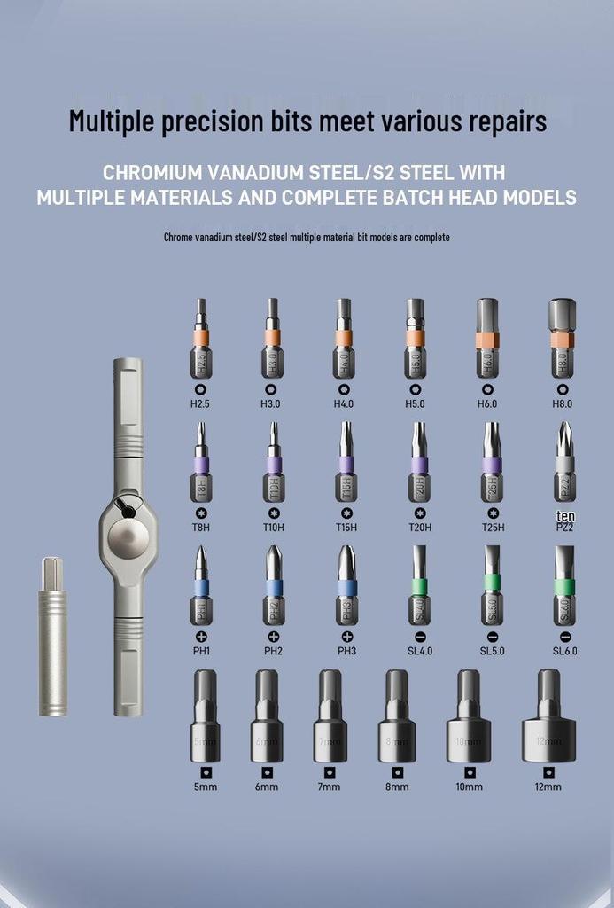 24-in-1 Portable Ratchet Screwdriver Set with S2 Bits for Household Repairs